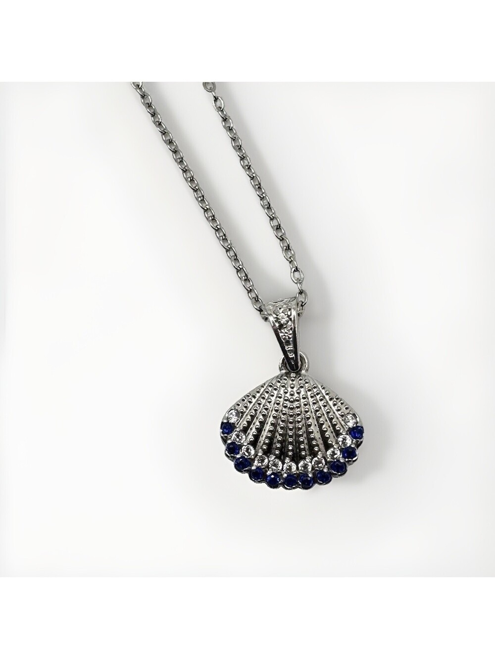 18 K Gold Plated Steel Shell Necklace With Blue And Clear Cz Stones 18 In [COPY]